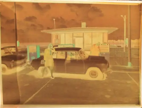 Skoda 1000 MB vor Tankstelle 1968 Pressenegativ (10528)