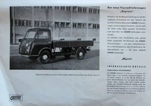 Goliath Express Modellprogramm 1954 Automobilprospekt (10563)