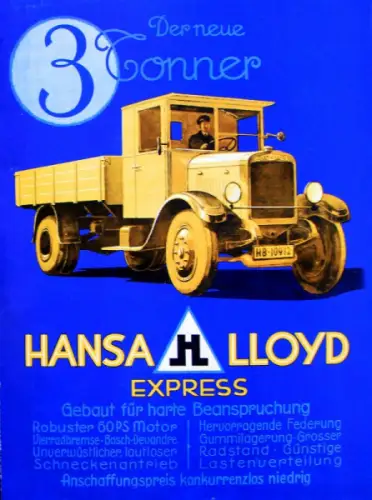 Hansa-Lloyd Express 3 to. Modellprogramm 1928 Lastwagenprospekt (10569)