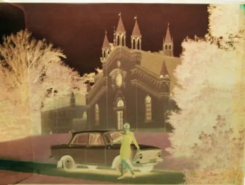 Moskwitsch 412 in Oranienbaum Wörlitzer Park 1968 Pressenegativ (10575)