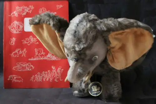 Anker Gong "Gongo der kleine Elefant" 1955 beweglicher Plüschelefant mit Original-Comicbuch (10585)