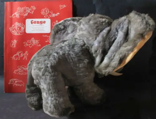 Anker Gong "Gongo der kleine Elefant" 1955 beweglicher Plüschelefant mit Original-Comicbuch (10585)