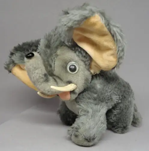 Anker Gong "Gongo der kleine Elefant" 1955 beweglicher Plüschelefant mit Original-Comicbuch (10585)