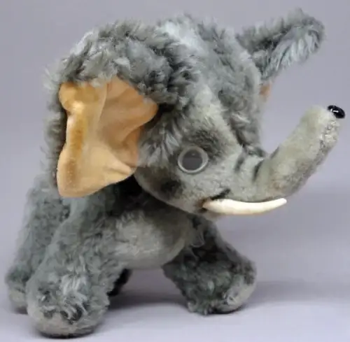 Anker Gong "Gongo der kleine Elefant" 1955 beweglicher Plüschelefant mit Original-Comicbuch (10585)