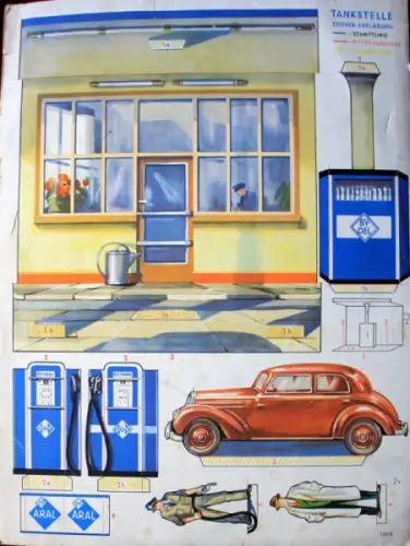 BV Aral Tankstelle Schreiber-Bastelbogen mit Tankwart 1953 Karton (10598)