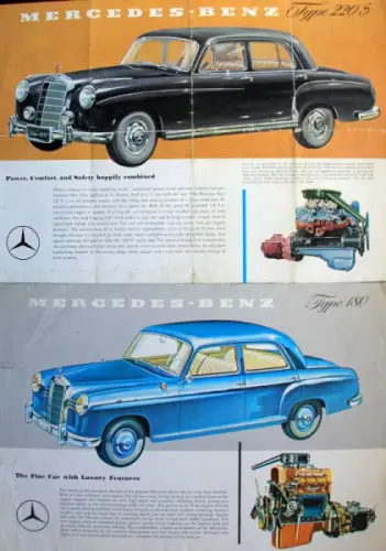 Mercedes-Benz 180 - 220 S Modellprogramm 1959 zwei Automobilprospekte (10651)