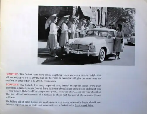 Goliath Modellprogramm 1956 "For discriminating Americans" Automobilprospekt (10656)