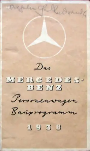 Mercedes-Benz Modellprogramm 1938 Automobilprospekt (10677)