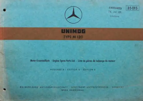 Mercedes-Benz Unimog M 130 Ersatzteilliste 1971 (10692)