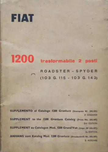 Fiat 1200 Roadster Spyder 1958 Ersatzteilliste (10694)