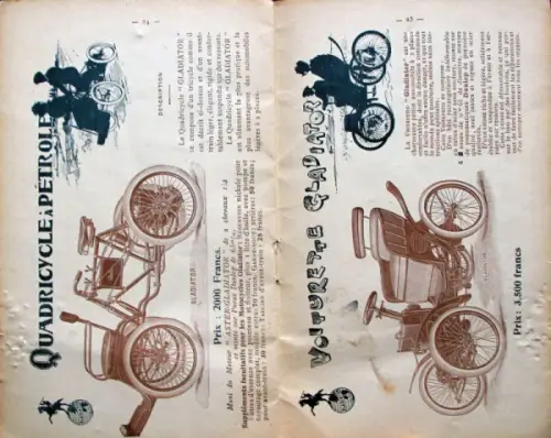 Gladiator Automobiles Cycles Modellprogramm 1900 Automobilprospekt (10773)
