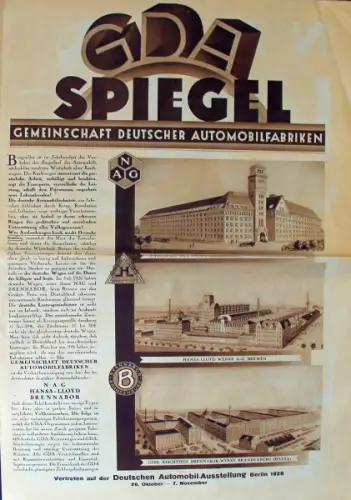 Brennabor NAG Hansa-Lloyd Modellprogramm 1926 "GDA-Spiegel" Automobilprospekt (10790)