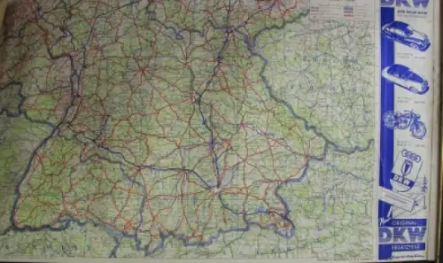 DKW Meisterklasse Straßenkarte Auto-Union 1955 Landkartenrolle Deutschland (3465)
