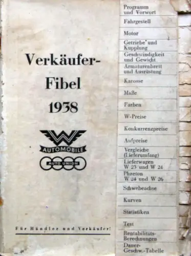 Wanderer Auto-Union Modellprogramm Verkäuferfibel 1938 (10794)