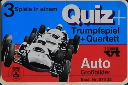 Schmid Spiele "Quiz + Trumpfspiel + Quartett - Auto Großbilder" 1971 Kartenspiel (5140)