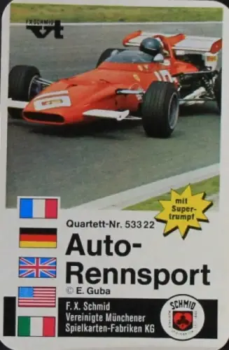 Schmid Spiele "Auto-Rennsport mit Eddie Guba" 1973 Kartenspiel (5146)