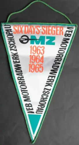 MZ Motorrad Wimpel 1965 "Six Day Sieger" Baumwolle (10956)