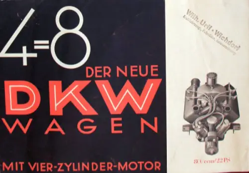 DKW 4=8 Modellprogramm 1933 "Der neue DKW Wagen" Automobilprospekt (11038)