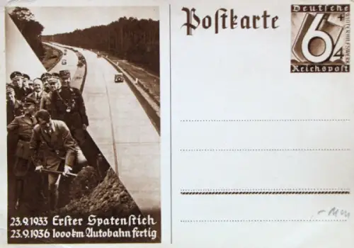 Reichsautobahn 1936 "1000 Kilometer Autobahn fertig" Postkarte (11044)