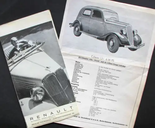 Renault Modellprogramm 1935 Automobilprospekt (11125)