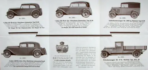 Brennabor Modellprogramm 1933 Automobilprospekt (11126)