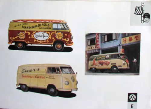 Volkswagen T1 Transporter Modellprogramm 1958 "Werbebeschriftungen" Automobilprospekt (11142)
