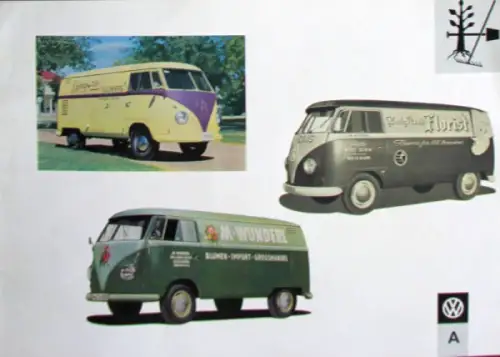 Volkswagen T1 Transporter Modellprogramm 1958 "Werbebeschriftungen" Automobilprospekt (11143)