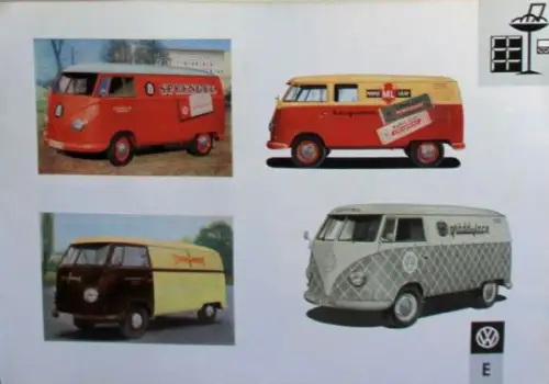 Volkswagen T1 Transporter Modellprogramm 1958 "Werbebeschriftungen" Automobilprospekt (11145)