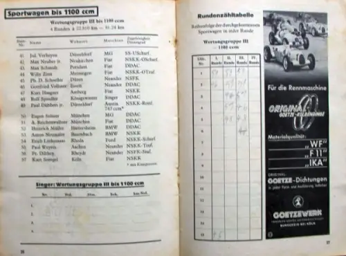 ONS "Nürburgring-Rennen" Nürburgring Juli 1938 Rennprogramm (11147)