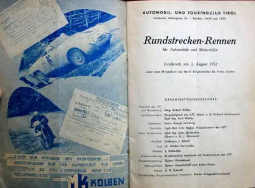Rundstreckenrennen Innsbruck August 1952 Rennprogramm (11178)