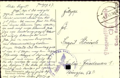 E 217, Feldpost Flugzeugführerschule Pretzsch, Flugplatz, bei Wittenberg