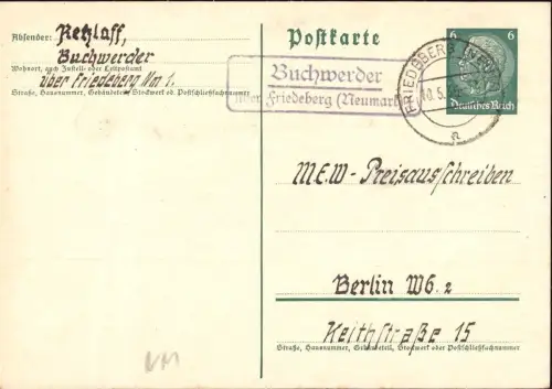 E 1494 Neumark Landpoststempel Buchwerder über Friedeberg