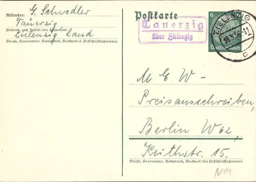 E 1495 Neumark Landpoststempel Tauerzig über Zielenzig