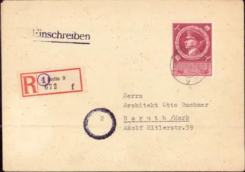 E 231, Einschreiben Berlin 1944 mit gestempelter Postleitzahl, PLZ