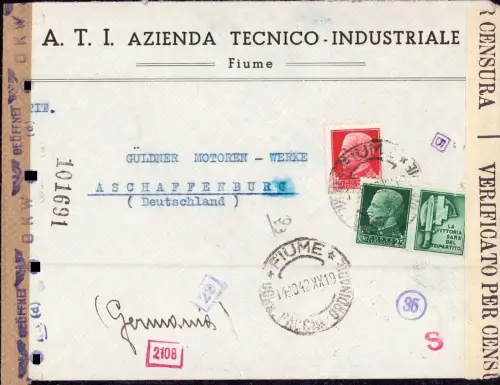E 234, Italien, Fiume, Zensurbrief nach Deutschland