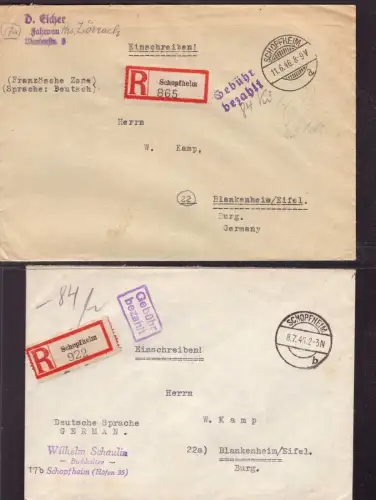 E 1164 Einschreiben 2 unterschiedliche Gebühr Bezahlt Stempel aus Schopfheim