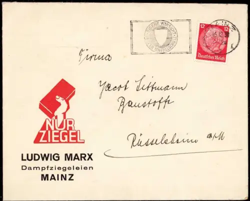E 1170 Dekorativer Geschäftsbrief der Dampfziegelei Ludwig Marx Mainz