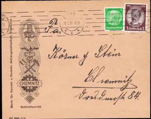 E 1172 Dekorativer Geschäftsbrief der Bank für Handel + Verkehr Chemnitz