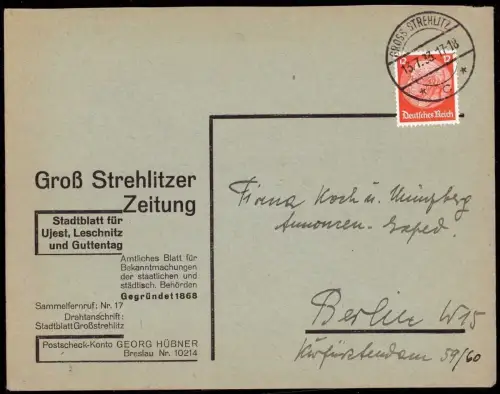 E 836 Oberschlesien Geschäftsbrief Gross Strehlitzer Zeitung, Strzelce Opolskie