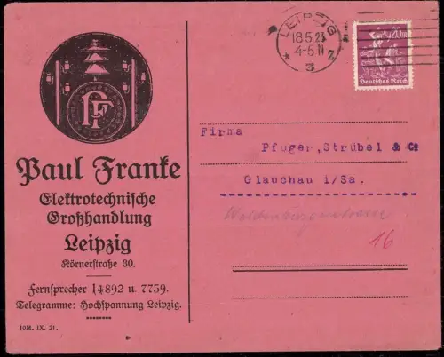 E 1190 Dekorativer Geschäftsbrief Firma Franke Elektro Leipzig  Körnerstrasse