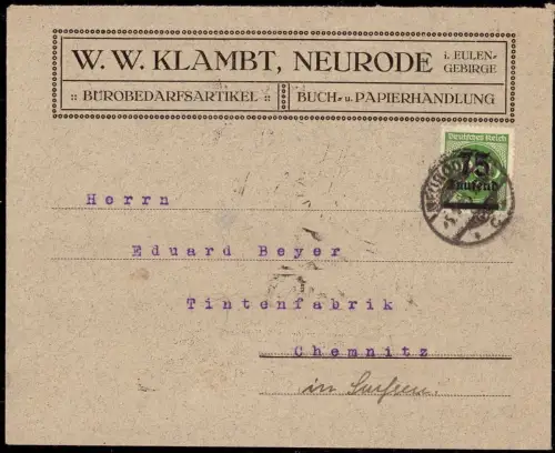 E 1191 Dekorativer Geschäftsbrief der Firma Klambt Neurode Kreis Glatz Schlesien