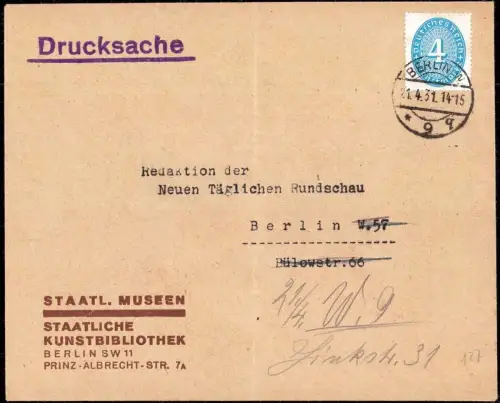 E 1198 Dekorativer Dienstbrief der Staatlichen Museen Kunstbibliothek Berlin