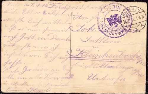 E 518 Feldpost Besetzung Polen 1916 mit Dienstsiegel Niegow, Gmina Zabrodzie, 