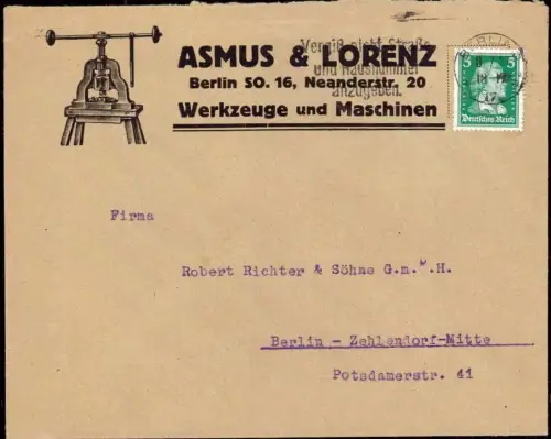 E 1206 Dekorativer Geschäftsbrief Firma Asmus + Lorenz Berlin Mitte Neanderstr.