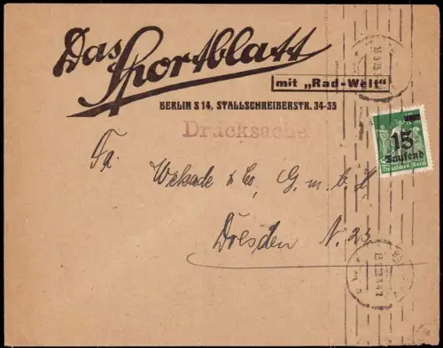 E 1209 Dekorativer Geschäftsbrief der Sportblatt mit Rad Welt Fahrrad Berlin