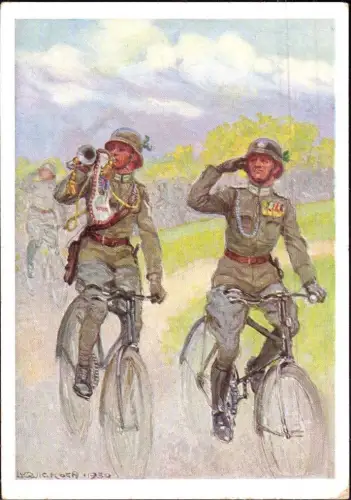 E 533 Österreich Feldjäger auf Fahrrad, Radfahrer gezeichnet L. Koch