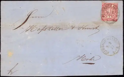 E 1550 großes Briefstück mit seltenen Stempel aus aus Heimbach - Weis OT Neuwied