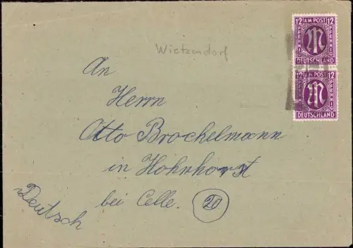 E 1252 Notstempel Posthilfsstelle Wietzendorf auf AM Post