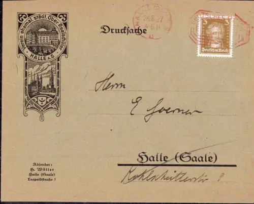 E 130, Halle, dekorativer Brief mit Entwertung durch Freistempel 