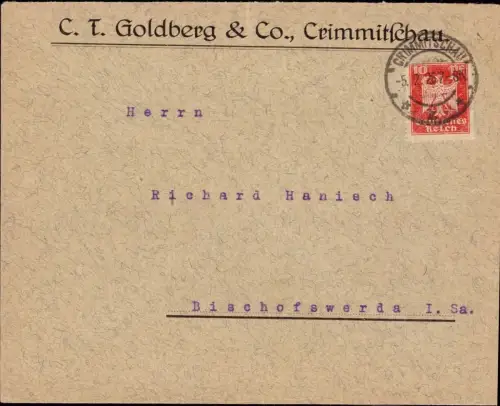 E 847 Geschäftsbrief der Firma C. T. Goldberg Crimmitschau